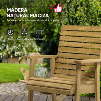 Outsunny Silla Mecedora de Madera Mecedora Balancín con Reposabrazos y Diseño Listones Carga 130 kg para Jardín Terraza Porche Patio 86x64x85 cm Natural - details 3