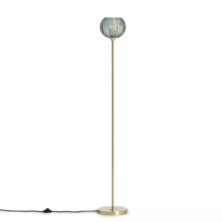 LEDKIA LIGHTING - Lámpara de Pie Ámbar | Metal y Cristal | Diseño Clásico Años 20 | Compatible con Bombilla LED E27 | Ideal para Salón, Dormitorio, Oficina, Ámbar, Metal - 1