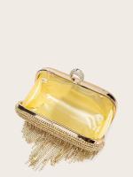 Bolso de mano de lujo con borlas para mujer, bolso de mano para boda. Color Oro. Bolso de lujo para banquete con diamantes de imitación para mujer, bolsa de noche con decoración de borlas, brillante. Distribuye Distrilocu - details 2