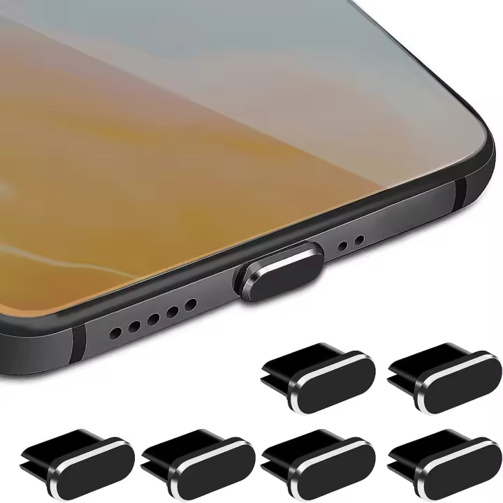 Juego de tapones antipolvo tipo C, 6 piezas de aleación de aluminio con tapa protectora para puerto de carga USB C, apto para teléfonos inteligentes, portátiles y ordenadores (negro) - 1