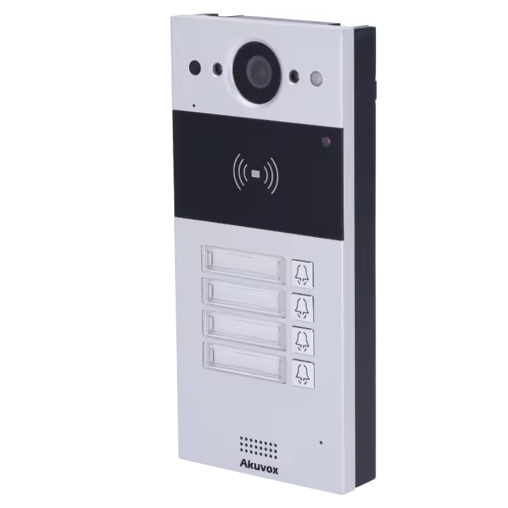 Videoportero IP en superficie - Cámara 2 Mpx | Audio bidireccional Crystal Clear - Apertura con tarjeta EM/MF y NFC | 2 relés - 4 apartamentos | PoE, SIP estándar - Mantenimiento Cloud - Conexión a través de Cloud | Salida 12V - 1