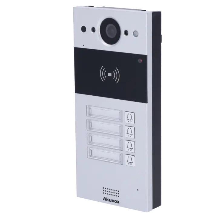 Videoportero IP en superficie - Cámara 2 Mpx | Audio bidireccional Crystal Clear - Apertura con tarjeta EM/MF y NFC | 2 relés - 4 apartamentos | PoE, SIP estándar - Mantenimiento Cloud - Conexión a través de Cloud | Salida 12V - 1