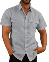 Camisa De Algodón Y Lino Para Hombre Estilo Casual Playa Sin Capucha Cuello En V Manga Corta Talla Grande M-5XL Colores Sólidos - details 8