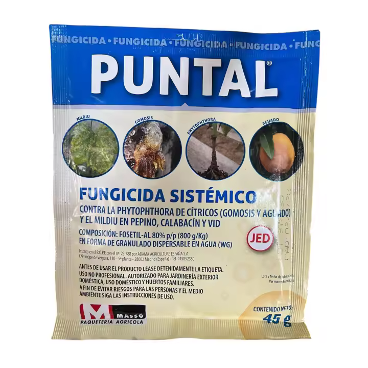 FUNGICIDA SISTEMICO PUNTUAL 45GR - CITRICOS - ARBOLES -HUERTO - VID - PEPINO- CALABACIN- PLANTAS - AGUADO- GOSMOSIS- PHYTOPHTHORA - MILDIU - 1
