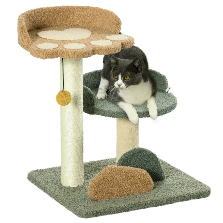 PawHut Árbol Rascador para Gatos Pequeño de 52 cm Torre para Gatos Centro de Actividades para Gatitos con Cama Poste de Sisal y Bola Colgante 43x39x52 cm Multicolor - 1