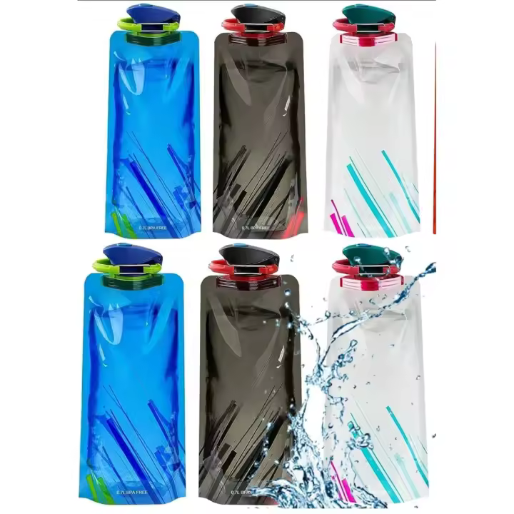 6Pcs Botella Flexible, Botella de Agua plegable Portátil, 700ml Flexible Botella de Agua Reutilizable para Camping, Senderismo, Exploración, Viajes - 1
