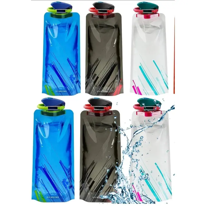 6Pcs Botella Flexible, Botella de Agua plegable Portátil, 700ml Flexible Botella de Agua Reutilizable para Camping, Senderismo, Exploración, Viajes - 1