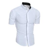 Camisa Casual Para Hombres De Color Sólido Con Mangas Cortas Para Comunicación Diaria Material De Algodón Y Poliéster Estilo Clásico - details 3