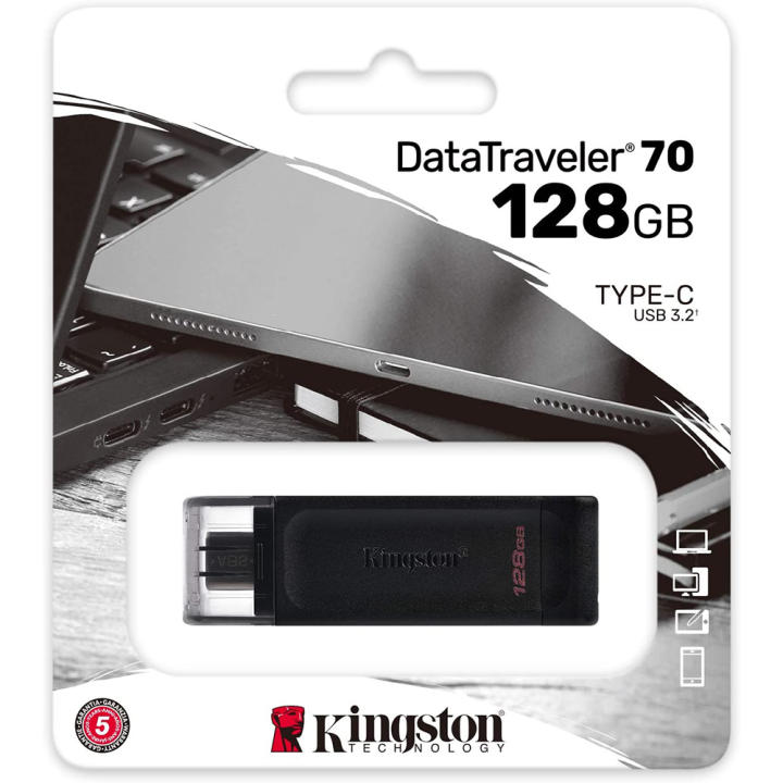 Kingston DataTraveler 70 Memoria USB Tipo C 128GB - USB-C 3.2 Gen 1 - Con Tapa - Color Negro (Pendrive)