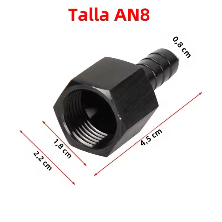 Adaptador De Tubo De Combustible AN6 AN8 a 3/8" Con Conector TF-1094 Negro Adaptador Barbado Para Motor Universal T-6061 Aluminio - 1