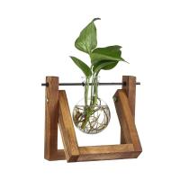 Vaso De Hierro Hidroponía Vintage Jarrón De Flor De Vidrio Con Marco De Madera Para Bonsái Decoración De Escritorio Y Hogar - details 9