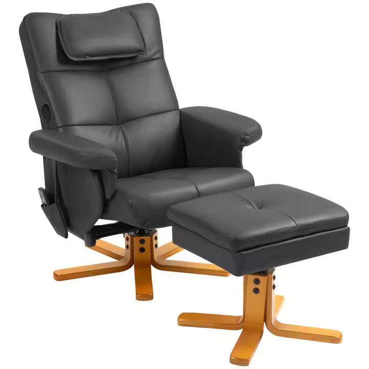 2025 Nuevo Reclinable de Masaje with Taburete y Almacenaje Reclinable para TV with Bolsos Laterales Piel Artificial 78x86x93cm Negro - 1