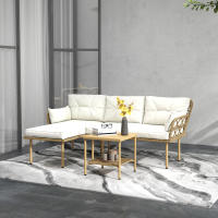 Outsunny Conjunto de Jardín de Ratán Sintético Juego de 3 Piezas Muebles de Jardín con 1 Sofá de 2 Plazas 1 Sofá Esquinera y 1 Mesa de Centro Metálica para Patio Natural y Crema - details 1