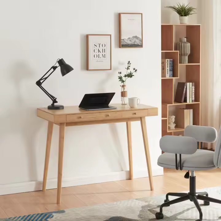 Escritorio Hässleholm con 3 cajones bambú 100x50x75cm - Natural [en.casa] - 1