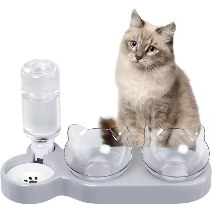 Cuenco de gato, reclinable a 15 ° agua para gatos, cuenco de gato automático, comedores y bebedores de gato, cuenco de gato antideslizante, cuenco de gato - 1