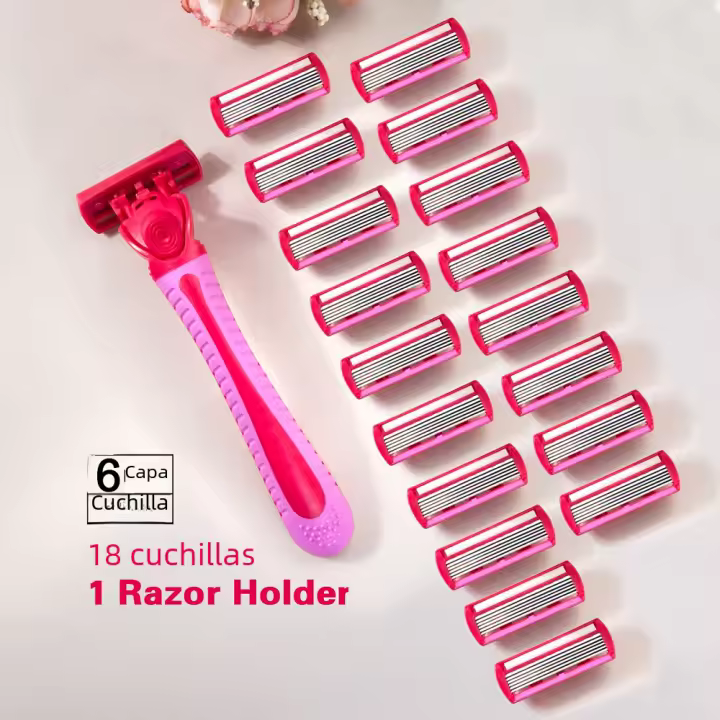 Cepillo De Afeitar Manual Para Mujer Con 18 Hojas De Acero Inoxidable 6 Capas Cabeza De Afeitar Interchangeable Kit De Afeitar - 1
