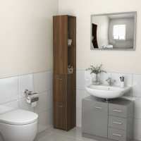 vidaXL Armario de baño madera contrachapada 25x26,5x170 cm en color Blanco/Roble Sonoma/Gris sonoma y más | almacenamiento funcional diseño moderno para baño dormitorio sala - details 6