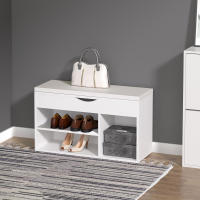 HOMCOM Banco Zapatero con Asiento Zapatero de Entrada Recibidor Moderno con Cajón Estantes Abiertos y 1 Cojín para Pasillo 80x30x47cm - details 1