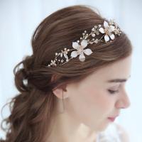 Diadema De Boda Elegante Tiara Con Perlas Y Flores Joyería Para El Cabello De Novia Metálica Dorada Hecha a Mano Accesorios De Cabello Para Mujeres - details 0