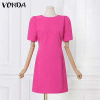 VONDA Vestido Mujer Verano 2024 Moda Casual A-Line Mini Con Bolsillo Cuello Redondo Manga Corta Sobremesa Trabajo Ropa Oversize - details 9