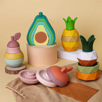 Juego De Construcción De Bricolaje Para Bebés Con Bloques De Silicona Formas De Frutas Juguetes De Mordedor De Goma Montessori - details 3