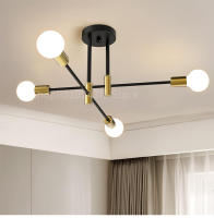 Candelabro De Techo Moderno Nórdico Simple Ramas Negro Oro LED Para Restaurante Pasillo Balconada Iluminación Metálico E27 - details 1