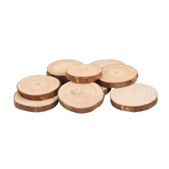 Rebanada de tronco de madera redonda de árbol Natural, centro de mesa de boda, decoración de corteza, 10 piezas - 1