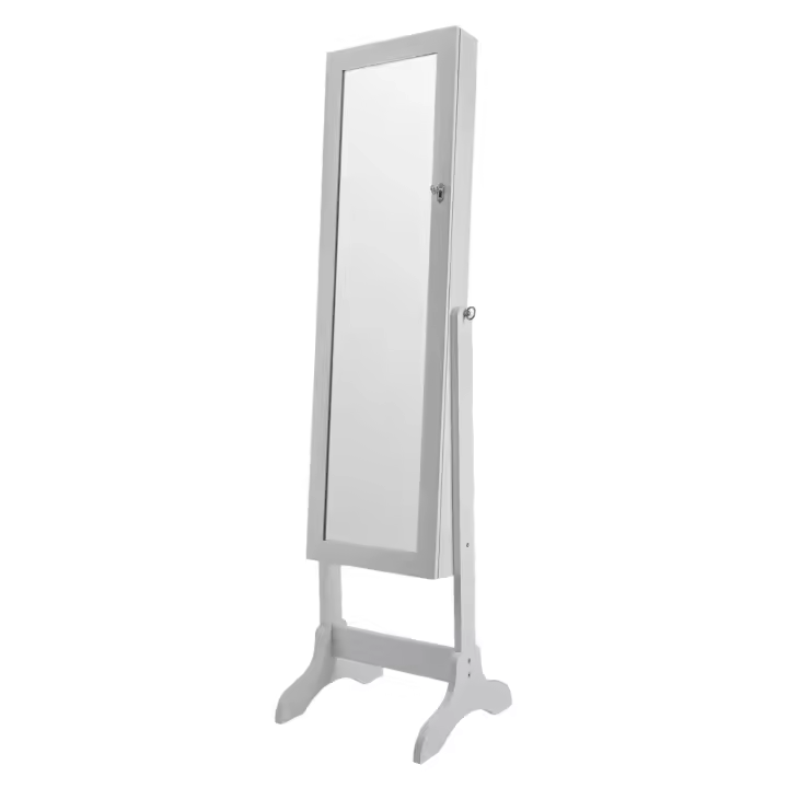 Armario Joyero con Espejo, Organizador de Pie, sin Marco de Cuerpo Entero, Luces LED, Maquillaje Incorporado, Cajones, Cerradura, Joyería de Pie con Inclinación Ajustable y Espejo, Caja de Joyería Blanco Nube (D7 6599) - 1