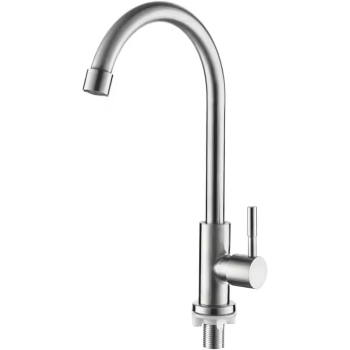 Robinet Cuisine Eau Froide Uniquement, Robinet Évier de Cuisine à Levier Unique 360 ° Pivotant, Acier Inoxydable Économe en Eau, Design Simple et Moderne, M18703 - 1