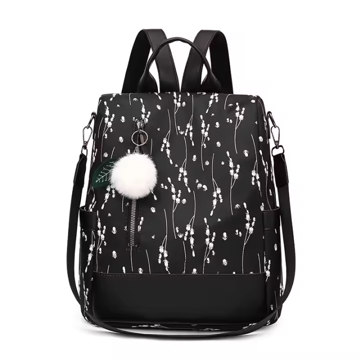 Mochila con estampado Floral para Mujer, Bolsa de viaje informal, Con Bola de pelo, de gran capacidad, Nueva - 1