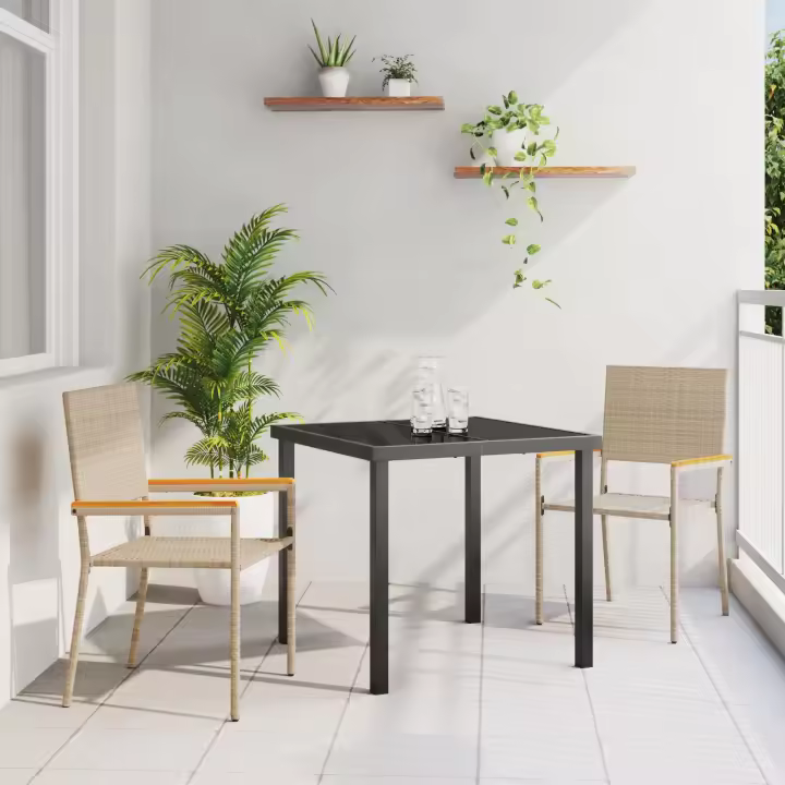 Sillas de jardín apilables vidaXL con cojines, 2 piezas, Beige, Ratán - 1