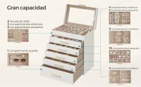 SONGMICS Caja de Joyas, Caja Joyero con 6 Niveles, Estuche para Joyería con Tapa de Cristal, 5 Cajones, para Gafas de Sol, Joyas Grandes, Moderno, Blanco Nube y Dorado - details 0