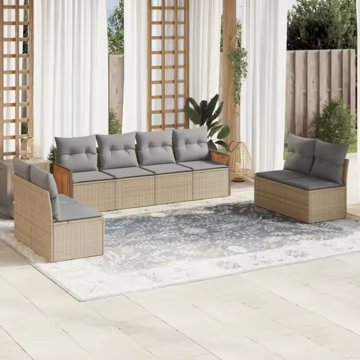 vidaXL Juego de sofás de jardín con cojines beige 8 pzas ratán PE - 1