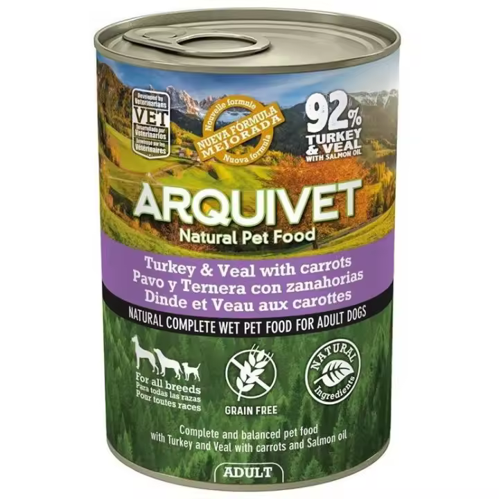 Arquivet Adult Pavo y Ternera con Zanahorias Perro Latas  Comida Húmeda para Perros - 1