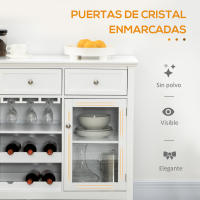 HOMCOM Aparador de Cocina Mueble Buffet Auxiliar con 2 Puertas de Vidrio 3 Cajones Botellero para 6 Botellas y Estante para 15 Copas para Comedor Salón Estilo Moderno Antivuelco 120x40x87 cm Blanco - details 4