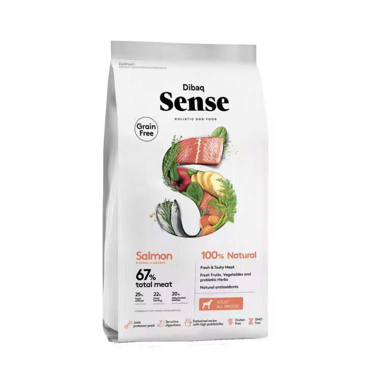 Dibaq Sense Dog, comida para perros, salmón, pienso sin cereal, 12 Kg - 1