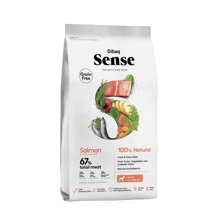 Dibaq Sense Dog, comida para perros, salmón, pienso sin cereal, 12 Kg - 1