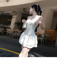 Vestido De Encaje Con Lazo En La Cintura Para Mujer Estilo Sexy Y Club Con Falda De Puffs Abierta En La Cintura Y Sin Mangas De Polyester - details 4