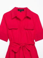 Vestido Largo Rojo Casual Elegante Para Mujer Con Cinturón Y Bolsillos Manga Corta Estilo Vintage Primavera Verano Sin Estirar Polyester - details 11