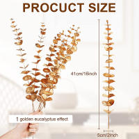 Lote De 5/10 Ramos De Eucalipto Artificial Hojas Doradas Plantas Artificiales Para Decoración De Casamiento Y Hogar Disposición De Otoño Bouquet - details 8