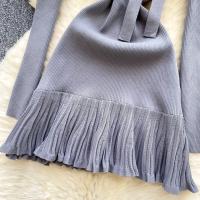 Vestido Corto Tejido Y2K Para Mujer Con Botones Cuello En V Diseño De Corbata Slim Para Oficina Estilo Chic Temporada Otoño - details 14
