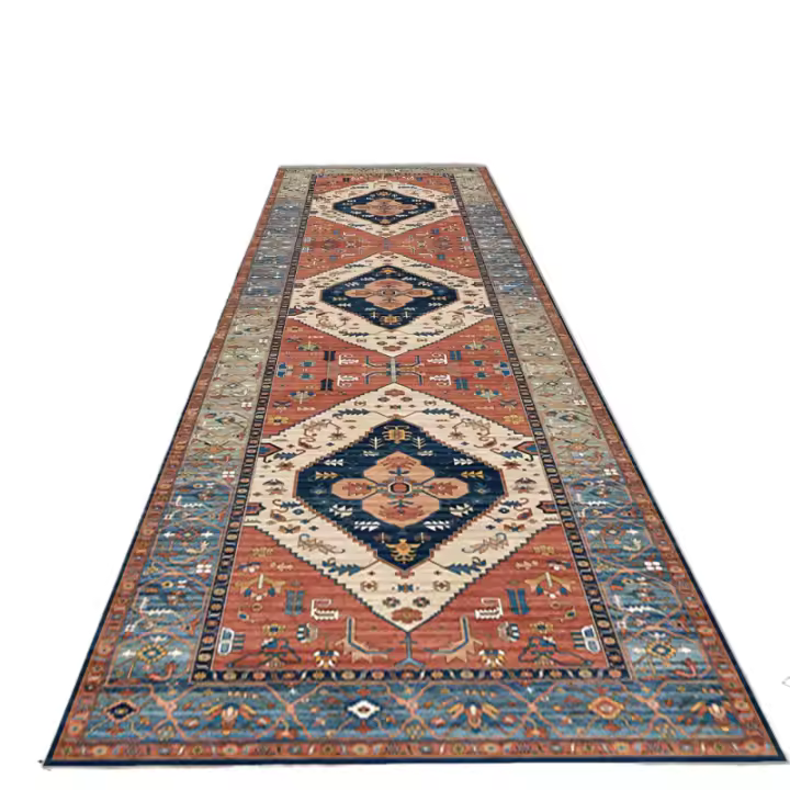 VIKAMA Alfombra Bohemia Vintage Persa De Velours Cristalino Antideslizante Para Lavandería Pasillo Cocina Sala De Estar Dormitorio Material Poliéster Máquina De Techo - 1