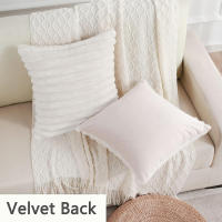 Funda De Cojín De Peluche De Conejo Falso Para Sofa Decoración De Interiores Tamaño 45x45cm Estilo Sólido Y Rayado Grueso Y Suave - details 3