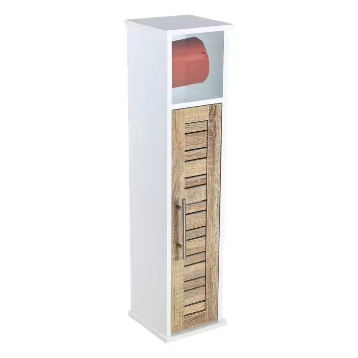 XOCOTŌ® - Mueble Portarrollos con Reserva 'Stockholm' 1 Puerta + Estante Interior  Mueble de Baño para Almacenaje del Papel Higiénico + 1 Balda, Resistente al Agua y Humedad 18x18x75cm - XOCOTO STOCKHOLM - 1