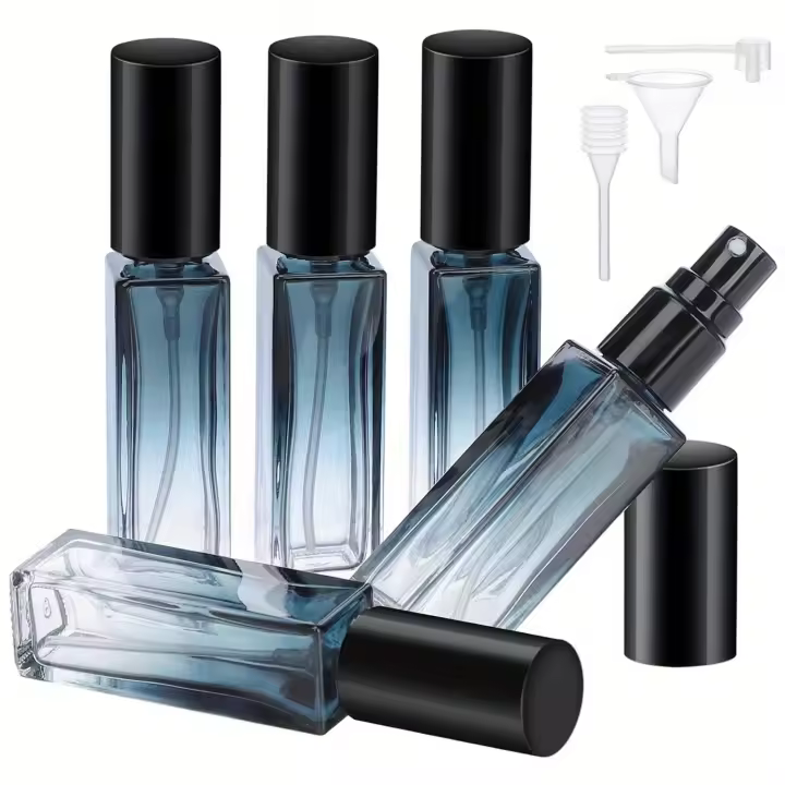 5PCS Botellas De Perfume De Vidrio Recargables De 0.34 Oz Alta Calidad Para Viajes Y Amortiguadores De Cosméticos Regalo Gratis - 1
