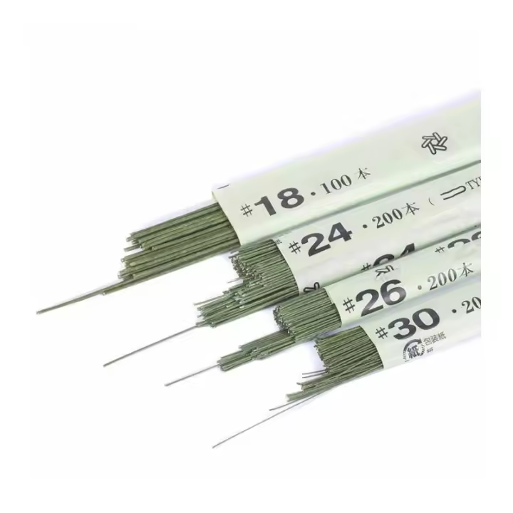 Alambre Floral Japonés Forrado con Papel de Papiro Trenzado Verde 36 Cm - 20 Varillas por Paquete - 1