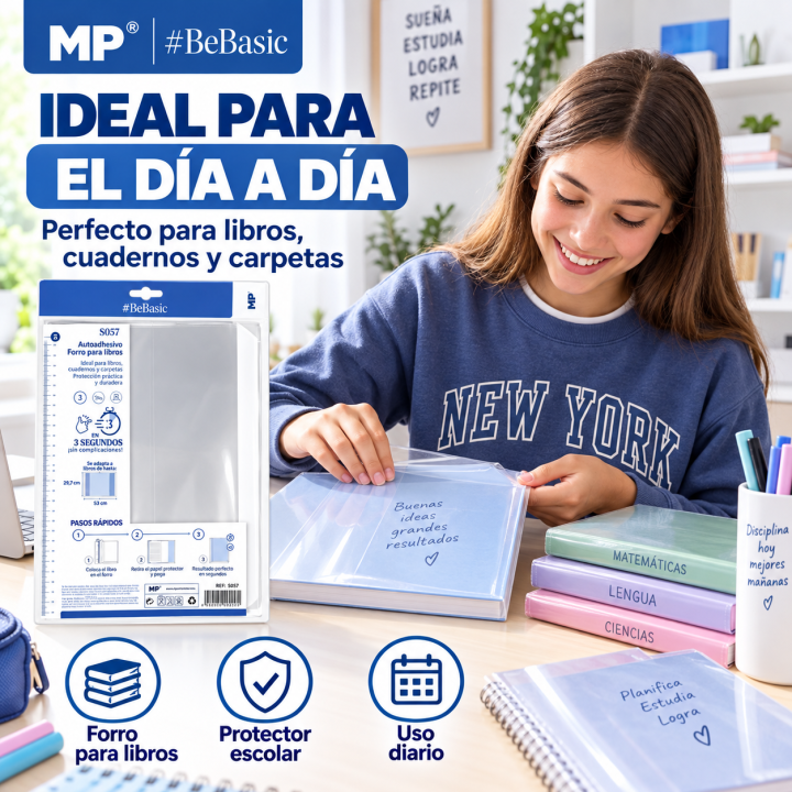 Mp #bebasic book cover 30x53 cm pack 10, 15 or 20 units | basic's self-adhesive transparent adjustable book cover adjustable book cover 30 x 53 cm | pack of 5 reusable transparent book covers | quick and easy school book protector