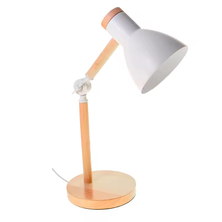 TEACHER lámpara de mesa 1xE27 Al.47cmxP.15cm Blanco/Madera - 1