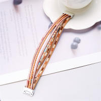 Pulsera De Cuero Genuino De Moda Con Hebillas Tejidas Y Cuentas Bohemias Para Mujer Y Adolescentes Cierre Magnético Hecho a Mano - details 12