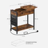 Mesa Auxiliar con Enchufes y Puerto USB - Mesita de Noche con Tablero Plegable, Estante y Bolsa de Tela, Estilo Vintage, Marrón/Negro, para Salón y Dormitorio - details 7